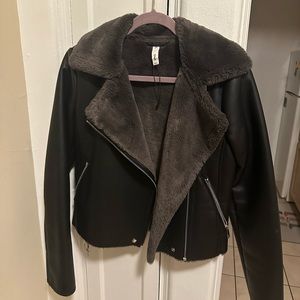 Mango fur-lined leather blazer size S